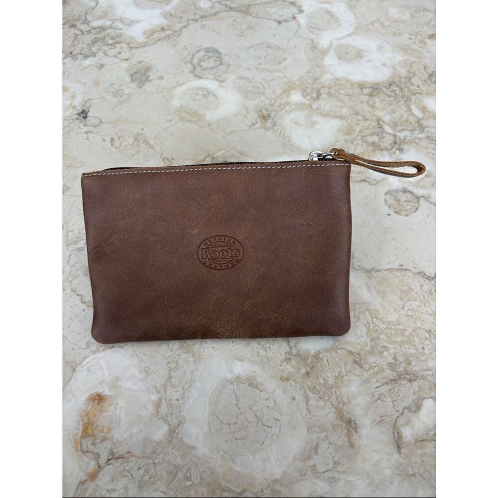 Roots Genuine Leather Brown Zipper Clutch/Pouch | Made in Canada | New